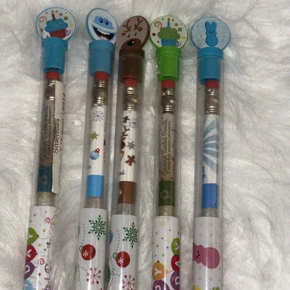 5 Smencils Scented Pencils Birthday Cake Cotton Candy Gingerbread Holiday Cheer