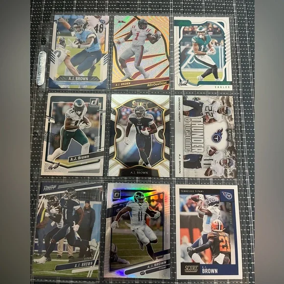 🏈 A.J. Brown Titans/Eagles NFL Football Sports Traded Card Collection - 9 Cards