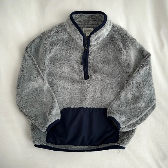 Gymboree Soft Fuzzy Gray and Navy 3/4 Zip Pullover Size 3t