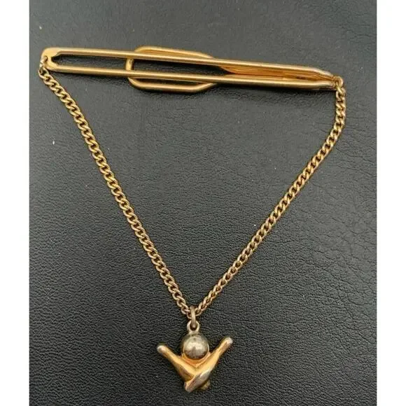 Vintage Swank Bowling Gold Tone Neck Tie Slide Bar w Chain