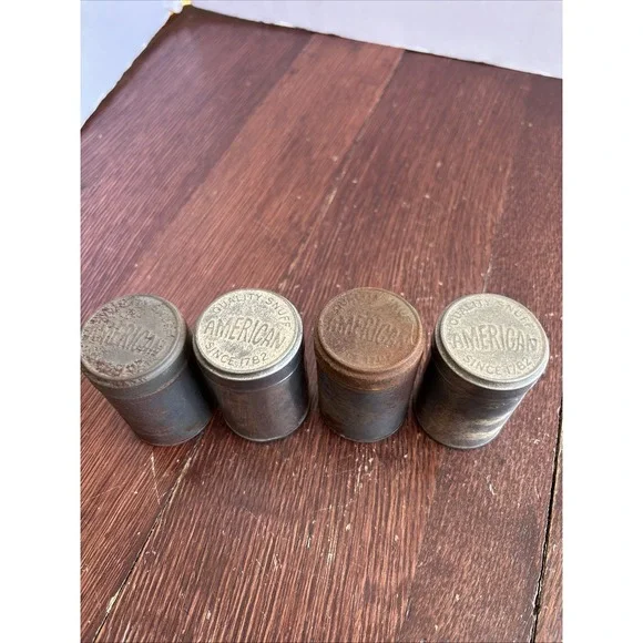 American Quality Snuff Tin Since 1782 Early Tobacco Collectible Can w/Lid Lot-4