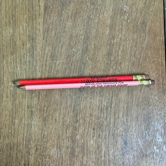Vintage Lloyd Edwards Republican Perry County Clerk Campaign Pencils Set of 2