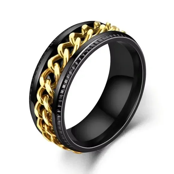 💕 $6 Bundled Black and Gold Chain Anxiety Ring Sz. 11