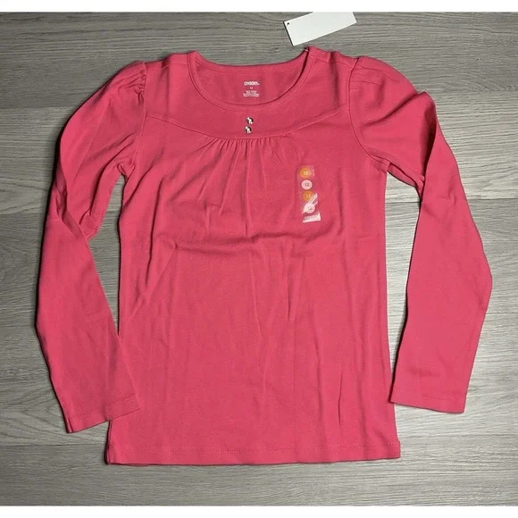Gymboree Girls Size 12 Dark Pink Long‎ Sleeve Top Button NWT