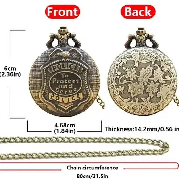 Police Badge Gold Pocket Watch Men's Valentine's Birthday Vintage Fashion Gift