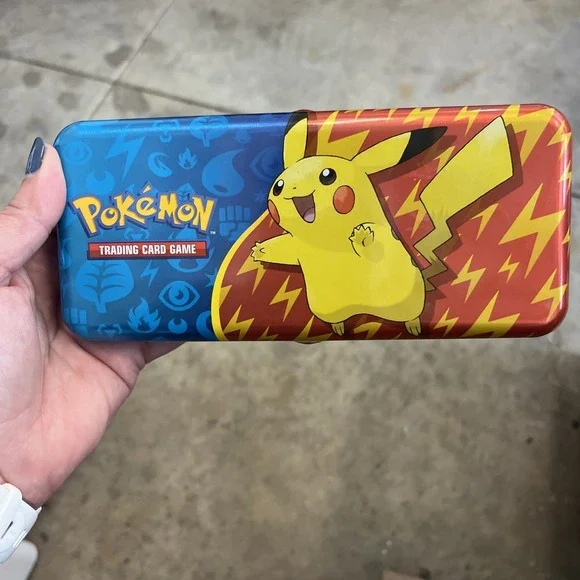 Pokemon Trading Card Game 2023 Metal Tin Pencil Pen Case Trinket Dish 7.5