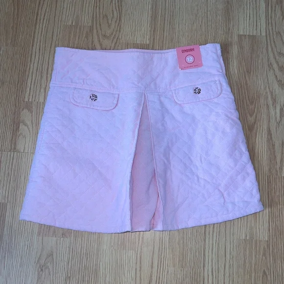 NWT Girls Gymboree Pink Quilted Mini Skort With Cheetah Buttons Size 12