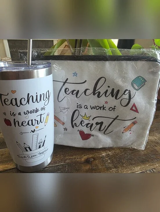 Teaching Is a Work of Heart Canvas Tote Bag - White/Black And Cup