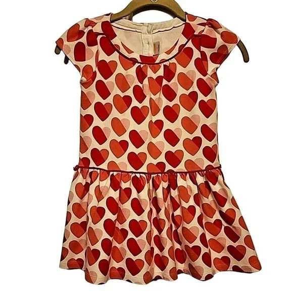 Size 6 Gymboree Red and Pink Valentine Heart Dress Knit Short Sleeves As Is