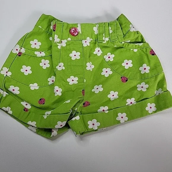 Y2K‎ GYMBOREE Ladybug Pull-On Shorts Pink Green Size 18-24mo