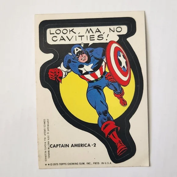 ✨RARE Vintage 1975 Topps Marvel Captain America Sticker Tan Back 