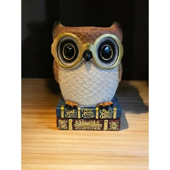 New Owl On Books Nerd Pencil Holder Organizer Desk Office School Supplies Vase