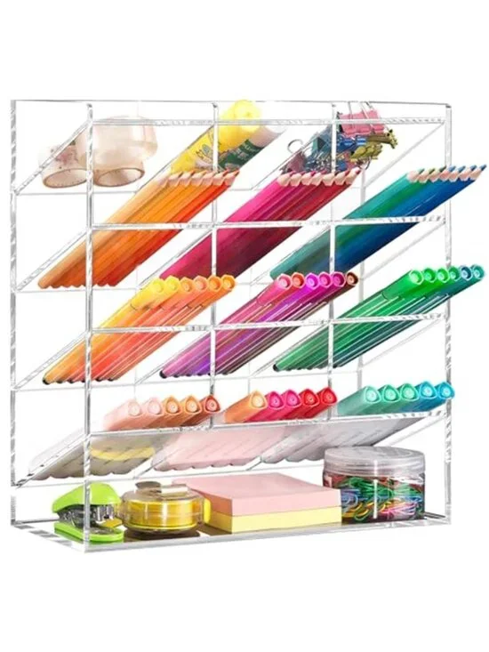 Acrylic Marker Organizer Clear Pen Pencil Holder Desk Art Supply Storage