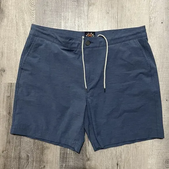 Faherty Men's Blue All Day Chino Shorts Solid Drawstring Casual Summer Sz 36