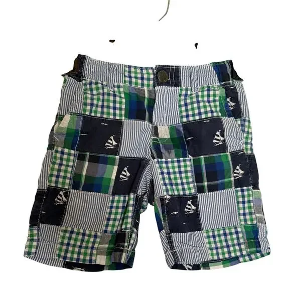 Gymboree Toddler Size 4 Shorts Blue Green Patchwork Boys Adjustable Waist
