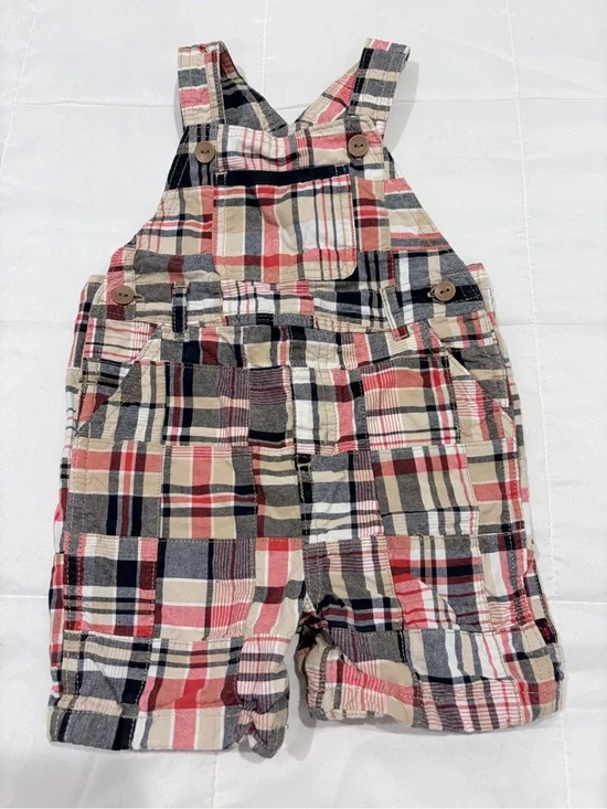 Gymboree Plaid Baby Overalls in Red, Navy & Cream