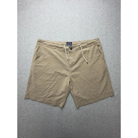 Faherty All Day Shorts Mens 40 Beige Chino 8 Inseam Drawstring Stretch Casual