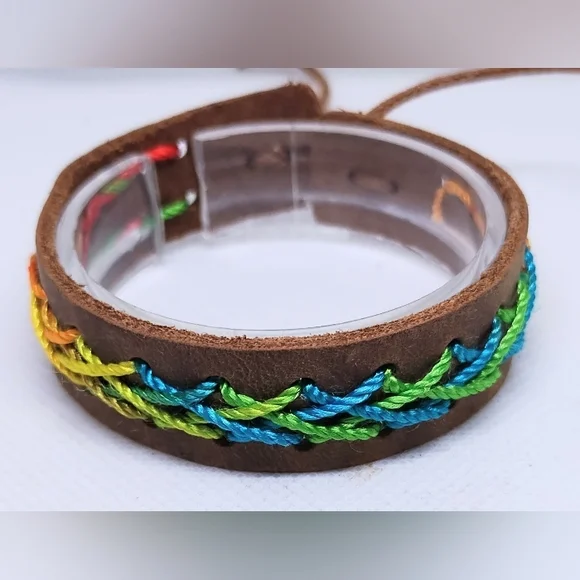 Men's Leather Bracelet‎ Braided Brown NEW f55