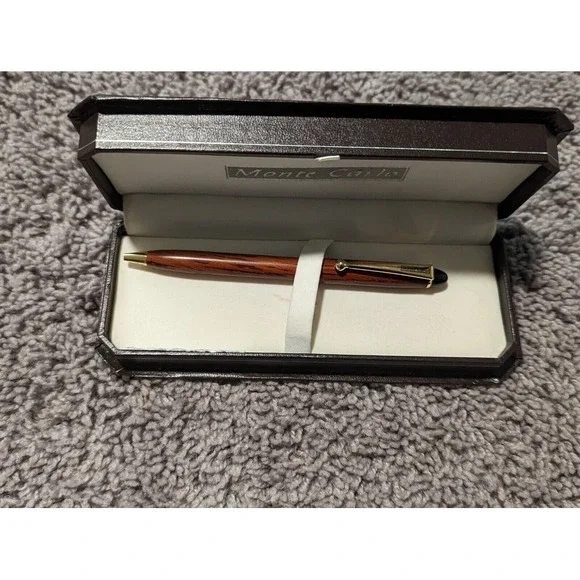 Vintage Monte Carlo Pen with Brown Leather Case *FOR PARTS*‎ *AS IS*