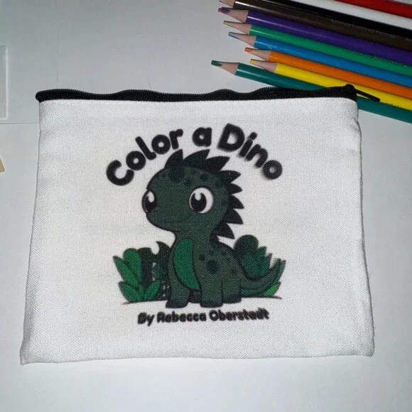 Black Color a Dino Zippered Pencil Pouch