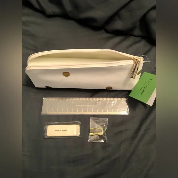 Kate Spade White and Gold Polka Dot Pouch