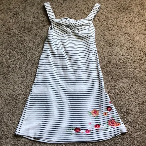 Gymboree Dress Girls Size 8 White Black Stripes‎ Floral Tank