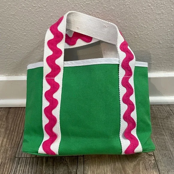 Gymboree Kids Green Canvas Tote Bag Pink‎ Ric Rac Trim Mini Beach Bag NWT 2012