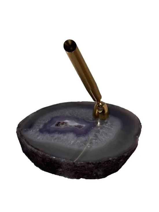 VINTAGE MCM Amethyst Geode Gold PEN HOLDER  STAND OFFICE DECOR