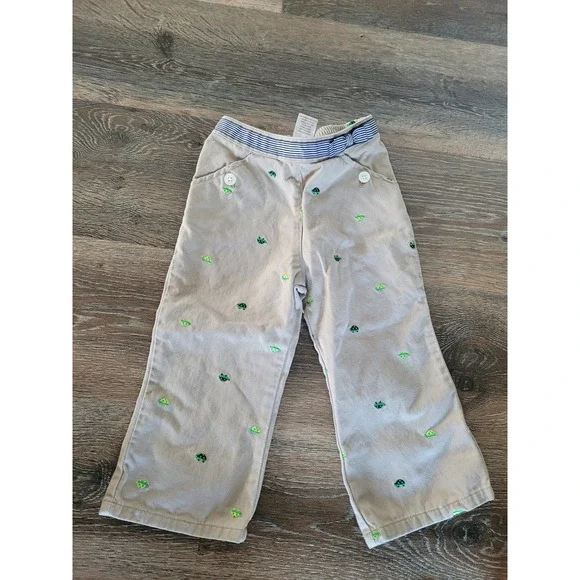 Gymboree Toddler Girls Khaki Turtle Embroidered Pants‎ 3T Tan Striped Bow #1