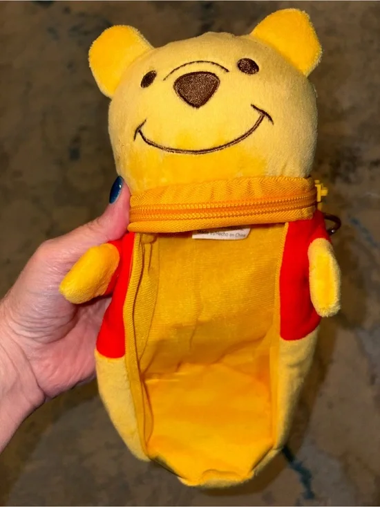 Japan Disney Yellow & Red Winnie the Pooh Plush Zipper Pouch