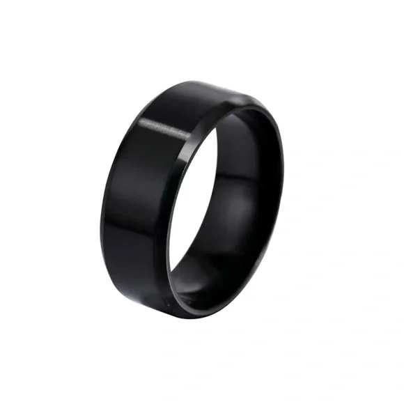 Men’s black titanium stainless steel 8mm wide comfort band ring 10 NIB