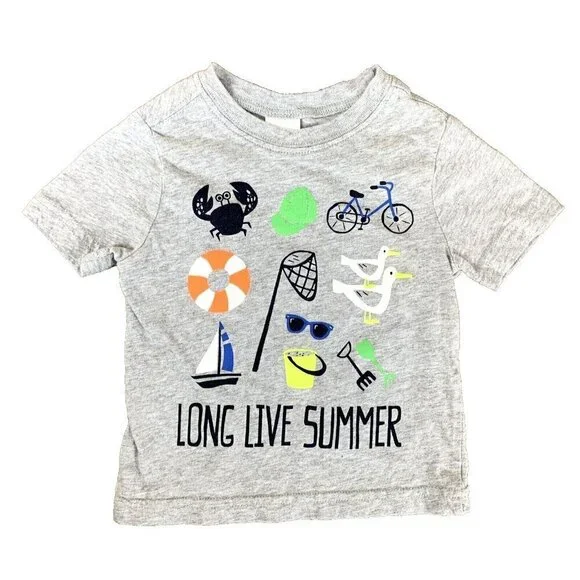 Gymboree Short Sleeve T Shirt Gray Long Live Summer Beach Baby Boys 6-12 Months