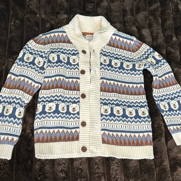 Gymboree Cream and Blue Bear Cardigan