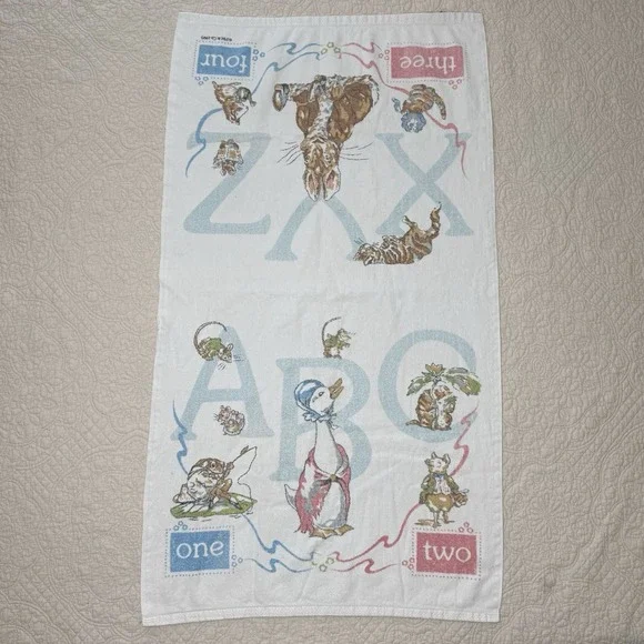 Vintage 1990 Beatrix Peter Rabbit ABC XYZ Bath Towel 90s Goose Puddle-Duck Baby