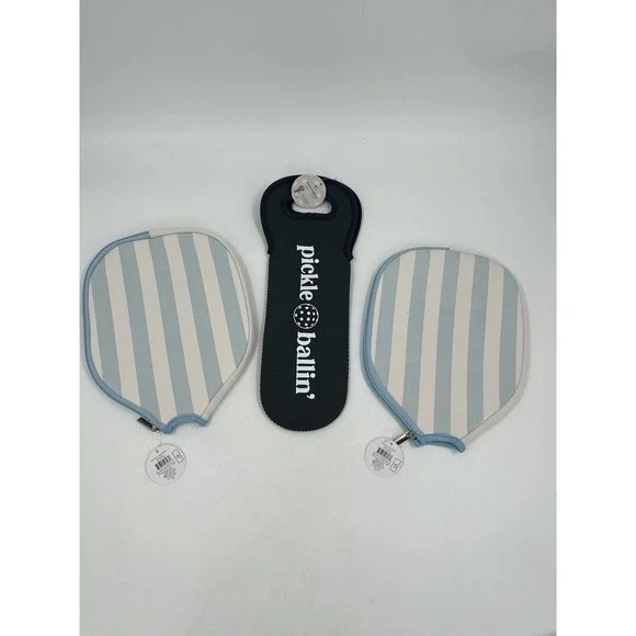 Pickleball‎ Paddle Cases Blue Stripe W/ Pickleball Ball Sleeve