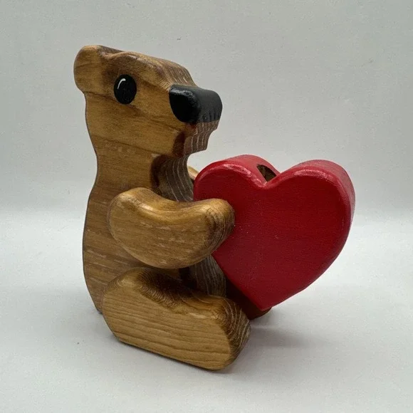 Vintage Wood Wooden Pencil Pen Desk Organizer Holder & Note Holder Handmade Bear