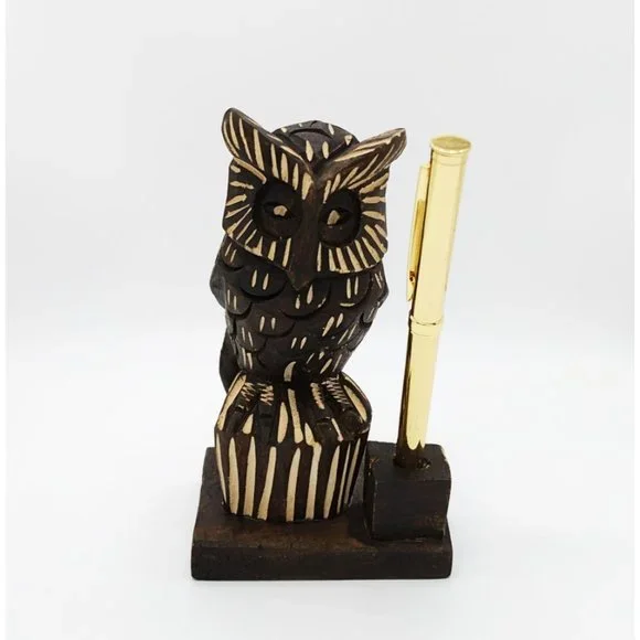Wood OWL Pencil Pen Holder Desk Décor