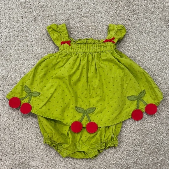 Gymboree Cherry Lime Green Skirted Baby Bubble 0-3mo