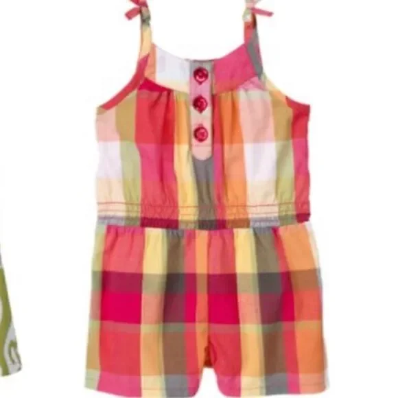Gymboree Batik Summer 3T Plaid Romper Pink Madras