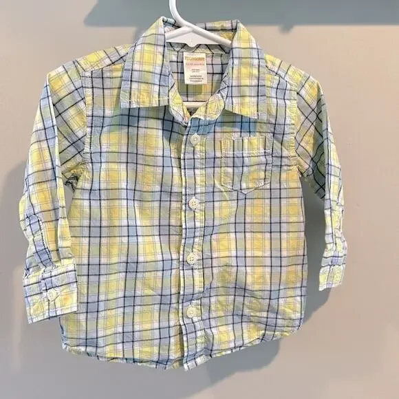 Gymboree Blue/Yellow Plaid Button Down Dress Shirt 12-18‎ Month