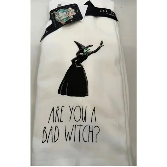 Rae Dunn Halloween Witch Towels Set of 2 Good Witch Bad Witch Kitchen Decor NEW