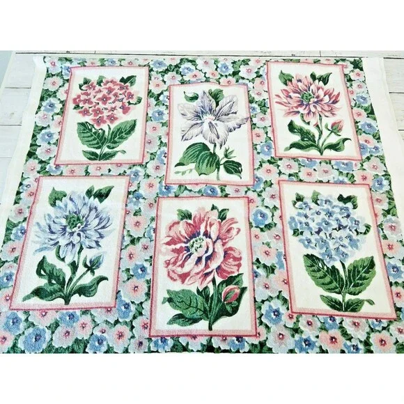 Vintage Dundee Floral Bath Towels Set of 2 Mod 70s MCM Botanical Flowers New