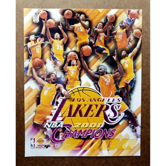 1999-2000 Los Angeles Lakers 2000 CHAMPIONS 10X8 Team Photo In Action KOBE SHAQ