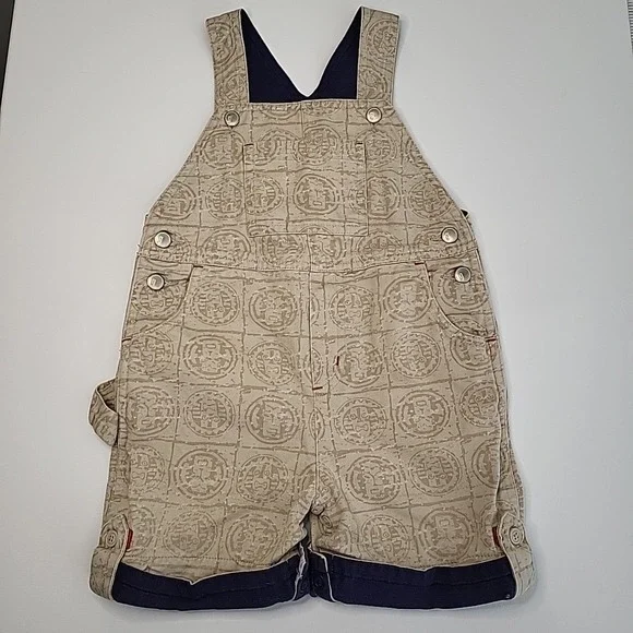 GYMBOREE Y2K 2001 Vintage‎ TIKI Print Overalls/Shortalls Beige/Blue Size 12-18mo
