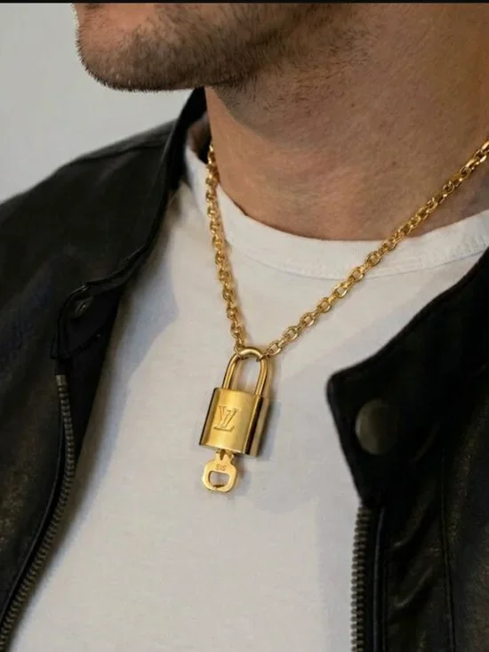 Louis Vuitton Men Gold Padlock & Key #320 Authentic LV Pendant Accessory