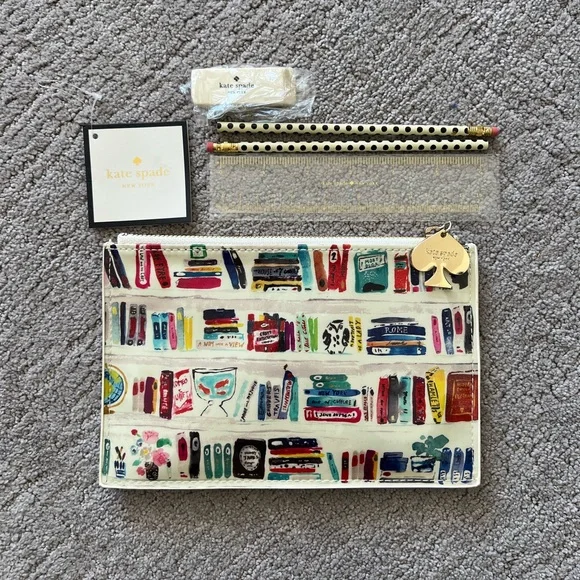 Kate Spade Like a Book Pencil Pouch with Accessories