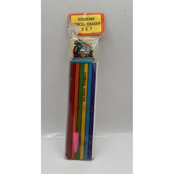 Hawaii Souvenir Pencil Eraser Set Rainbow Aloha Hawaii Pencils Made in Japan