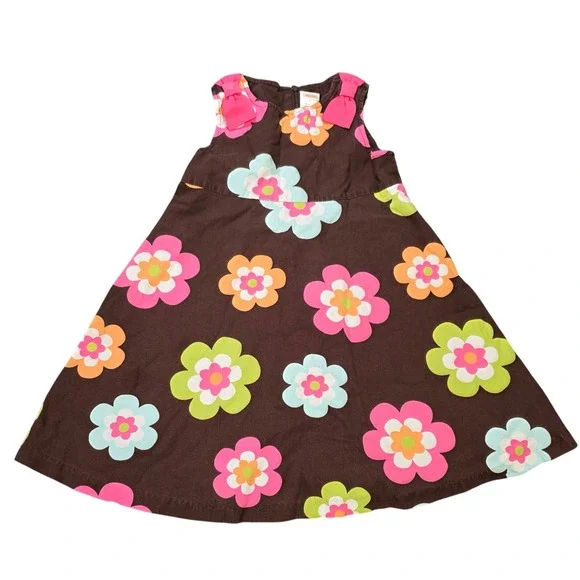 Gymboree Floral Bow Sleeveless Cotton Dress Girl's Size 4 Brown Pink‎