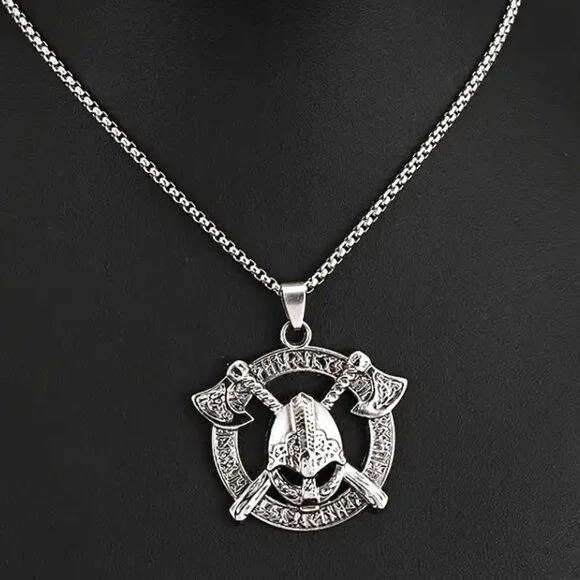 Norse Viking Warrior Necklace Battle Axe Pendant Shield Mythology Odin Runes