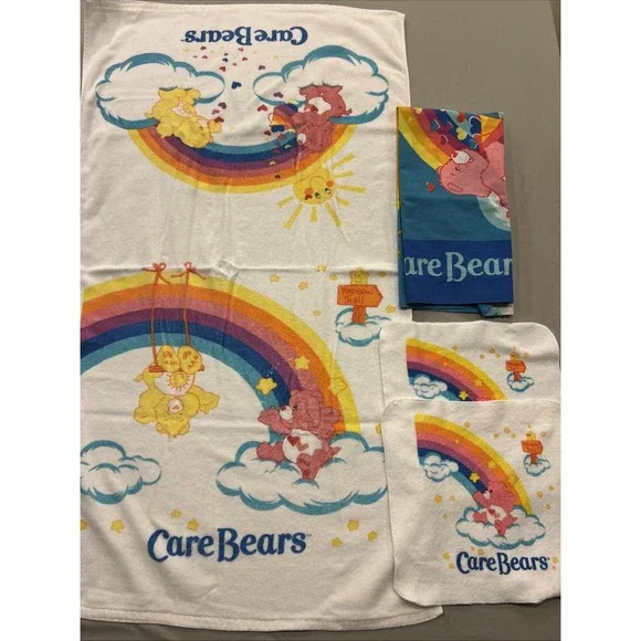 Care Bears Towel Bath Towel 2 Wash‎ Cloths Pillow Case 2004 Vintage